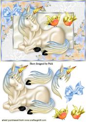 Little Unicorn with Love Birds in a Floral Frame