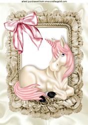 Unicorn with Big Bow in Frilly Frame A4