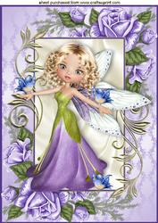 Lilac Fairy in Frame of Roses with Little Blue Birds A4