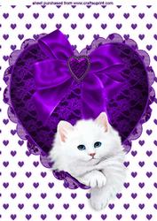 Purple Lace Heart with Kitty A4