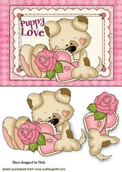 Puppy Love with Hearts and Flowers