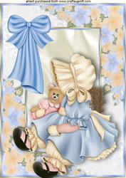 Little Bonnet Girl in Floral Frame with Bow A4