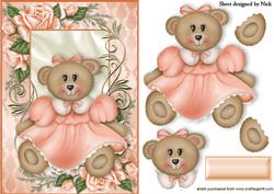 Cute Little Girl Teddy in Peach Rose Frame
