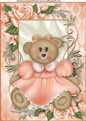 Cute Little Girl Teddy in Peach Rose Frame A4