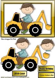 Boys Toys a Digger in Yellow Glass Frame