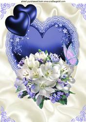 Heart Balloons with Flowers and Butterflies on Blue Heart