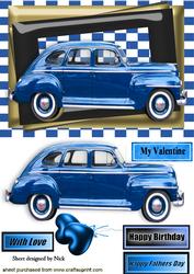 Blue Vintage Car with Heart Balloons