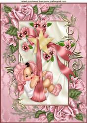 Baby Girl in Pink Rose Frame A4