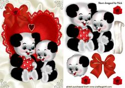 Love Pandas on a Red Lace Heart with Bow