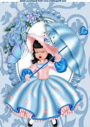 Pretty in Blue with Pink Hearts Butterflies and Flowers A4