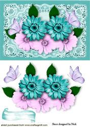 Pretty Flower Arrangement with Butterflies on Lace