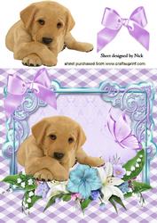 Cute Labrador Puppy with Butterfly and Flowers 8x8