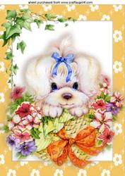 Little Puppy Hiding in the Flowers A4