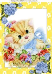 Cute Kitten in Flower Frame A4
