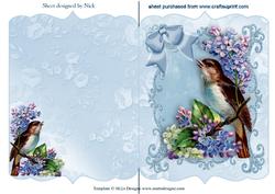 Pretty Song Bird with Lilac Flowers in Lace Frame