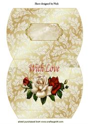Pretty Gold Scroll Pillow Box and Roses with Love