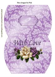 Pretty Purple Scroll Pillow Box with Roses with Love