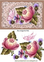 Pretty Flowers on Vintage Lace with Butterfly
