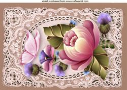 Pretty Flowers on Vintage Lace with Butterfly A4