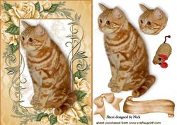 Ginger Cat with Mouse in Rose Frame