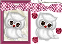 Little White Owl with Roses in Bow Frame