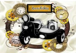 Black Scooter in Steampunk Frame for Birthday A4