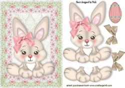 Easter Bunny in Pretty Floral Frame with Bows