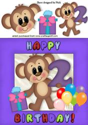 Little Monkeys Second Birthday with Balloons 8x8