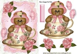 Little Teddy in Rose Teacup with Butterflies