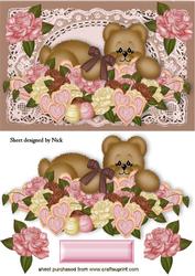 Teddies Hiding in the Roses on Vintage Lace