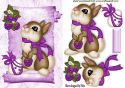 Easter Bunny on a Lace Scroll with Grapes & Egg