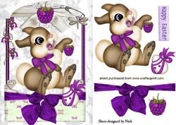 Easter Bunny with Big Bow in Lace Frame