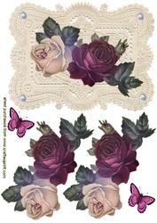 Beautiful Vintage Roses in Red/cream on Ecru Lace