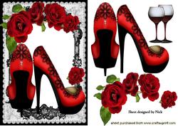 Red Shoes with Red Roses in Black Lace