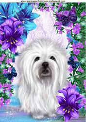 Little White Westie in Purple/turq Flowers A4