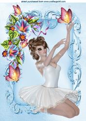 Pretty Ballerina with Morning Glory Flowers and Butterflies
