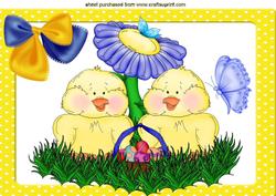 Easter Chicks with Butterfly and Blue Flower A4