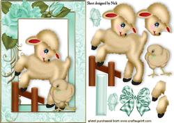 Little Lamb with Easter Chick in Rose Frame