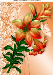 Orange Lilies with Butterflies A4
