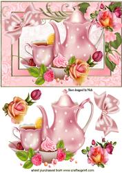 Pretty Roses in Rose Frame with China Teapot