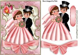 Wedding Couple in Scroll Frame with Roses