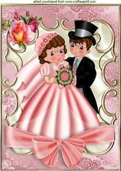 Wedding Couple with Roses in Scroll Frame A4