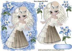 Pretty Little Lady with Cornflower Blue Flowers