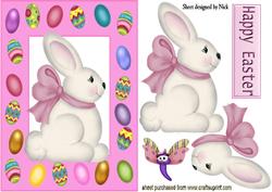 Easter Bunny with Pink Bow in Egg Frame