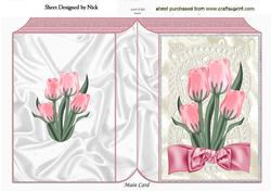 Pink Tulips on Vintage Lace Folded Book