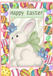 White Bunny with Blue Birds in Easter Egg Frame A4