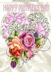 Beautiful Roses for Mum on a Silver Heart with Bow A4