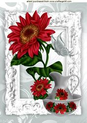 Red Sunflower with Pitcher and Butterflies A4
