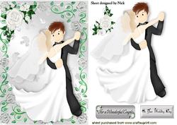 Wedding Couple Dancing in White Rose Frame