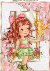 Little Girl on a Swing with Little Bird A4